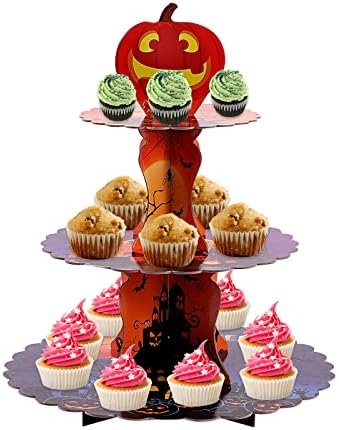 Guze-us 3-нивоа штанд за кекс на Ноќта на вештерките, картонот за торта од торта има 24 кекси, универзално за забава со теми
