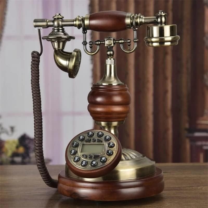 Gretd антички фиксен телефонски ретро допир за бирање со цврсто дрво со цврсто дрво, сино задно осветлување+лична карта на повикувач+повикувач