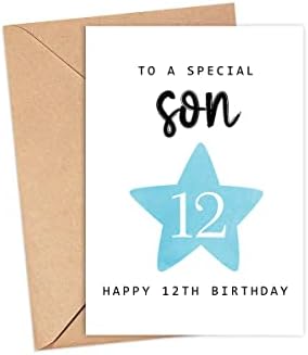 Moltdesigns на специјален син - Среќна 12 -та роденденска картичка - 12 -годишна возраст - Дванаесет години - Дванаесетта роденденска картичка