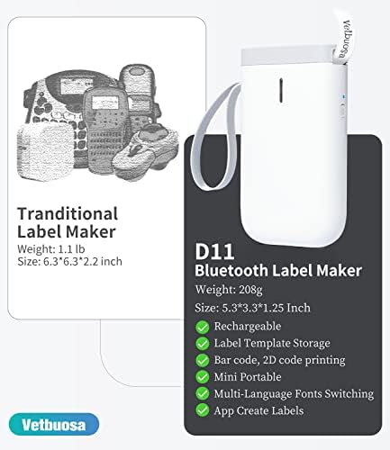 Производител На Етикети Vetbuosa D11 Mini Bluetooth Етикета Производител Машина Со Лента Безжична Етикета Печатач, Се Користи со iOS &засилувач;