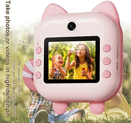 Детска Камера, Екран За Заштита На Очите Камера за Инстант Печатење 48 Mp 8X Дигитален Зум, 2 Ролни Хартија За Печатење За Деца од 3 до