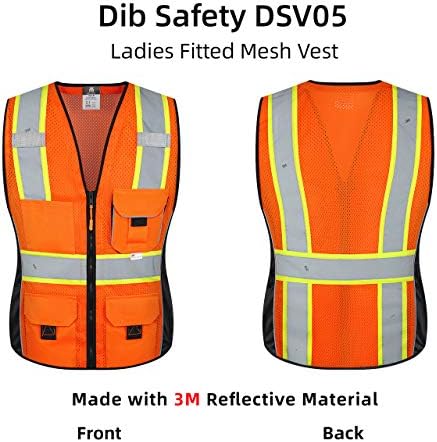 Безбедносен елек на DIB за жени со џебови, мрежен рефлексивен елек со голема видливост, ANSI Class 2 направена со 3М рефлексивна
