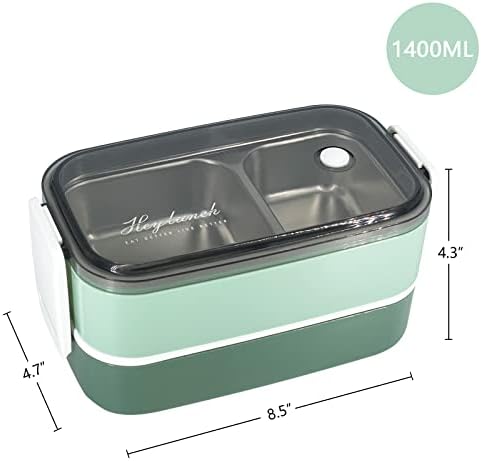 Јанглонхуи Бенто кутија Не'рѓосувачки челик Контејнер за храна, 2 нивоа што се протекуваат со протекување на големи капацитети за миење садови,