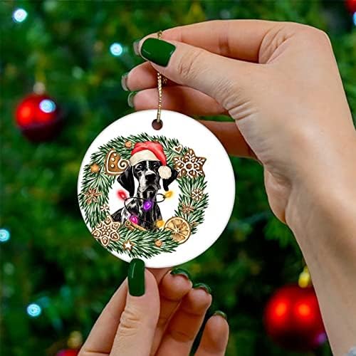 Чајан смешно куче и цветен венец Божиќен порцелански украс дома украси Божиќни приврзоци кучиња lубовник новогодишно виси украс