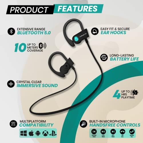 Волкано Безжични Слушалки - Bluetooth 5.0 Спортски Слушалки, Тренингот Пупки Ушна Кука Дизајн За Трчање, Теретана - Извонредно
