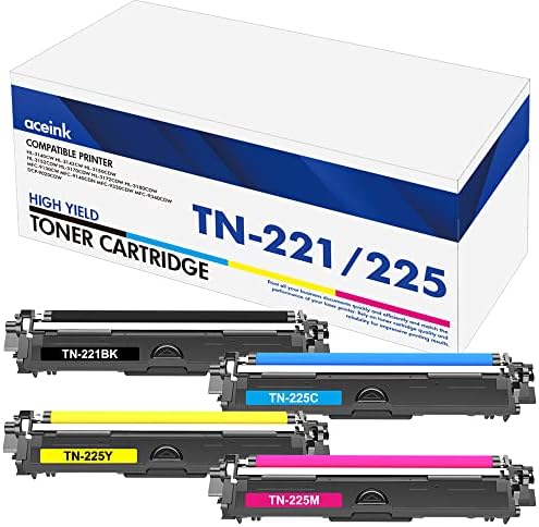 TN221 TN225 TN-221 Toner Cartridges: Compatible Replacement for Brother TN221BK TN225C TN225M TN225Y for HL-3170CDW MFC-9130CW MFC-9340CDW HL-3140CW