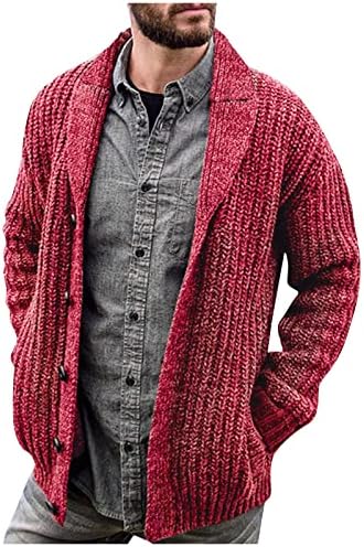 Јакни за мажи кардиган цврста боја со долга ракав тенок фит плетен џемпер -палто јакни