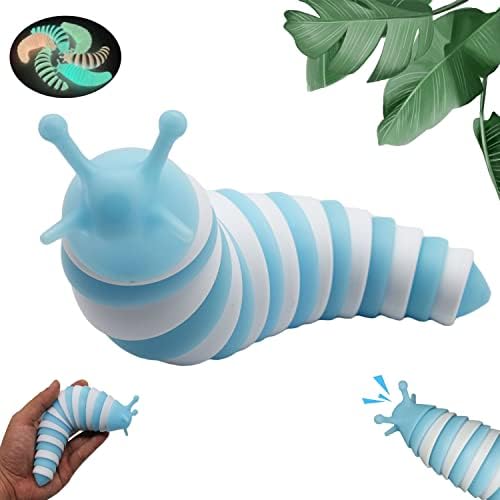 Fidget Slug Toy, сјајни голтки инсекти фидгетска играчка, реластична играчка од полжав од црв, 3Д печатена артикулирана сензорна играчка