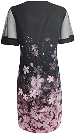 Fragarn цветни макси фустани за жени, модни женски цветни позиционирање печати V-врата чипка со краток ракав фустан