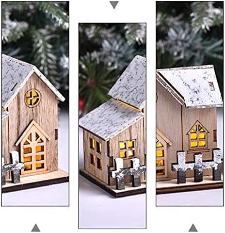 Toyvian Decoraciones para salas de casa Божиќни осветлени куќи предводени дрвени куќа 3 парчиња осветли Божиќни селски куќи Божиќна маса центар