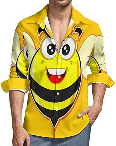 Симпатична пчела лежерна долга ракав копче надолу со кошула надолу со кошула плажа на врвот за мажи