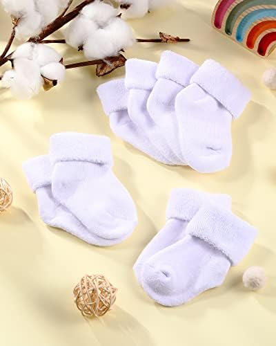 JECERY 50 пара бебе Тери чорапи Унисекс Бебе памучни чорапи Бели новороденчиња чорапи за новороденчиња за 0-12 месеци мали деца девојчиња