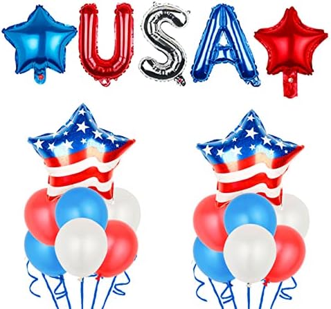 AVMBC 19 парчиња 4 -ти јули балони, балони со фолија на патриотска независност, балони на американски знамиња, САД црвено сини бели балони