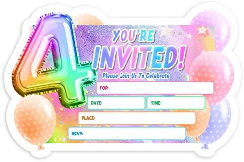 Симими уметност 4 -та роденденска покана за девојки -30 пакет, девојче за покана за девојчиња за прв роденденски забави со пликови, девојче балон тема за роденденска ?