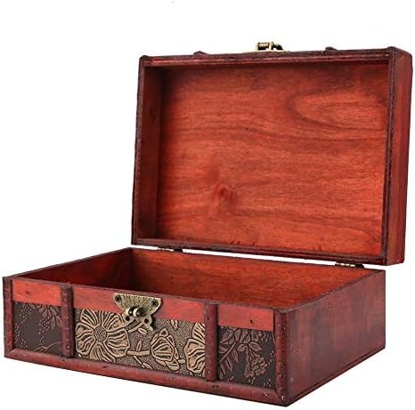 Aynefy Treasure Chest, гроздобер дрвен багажник за складирање преносен дом Лесен за употреба на организатор за складирање на накит