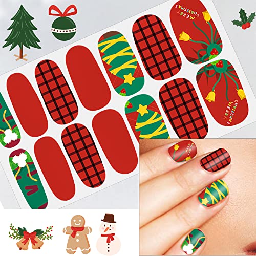 Wookoto 20 листови Божиќни нокти полски ленти целосни обвивки за нокти за жени девојки налепници за уметност за нокти гел полски ленти налепници