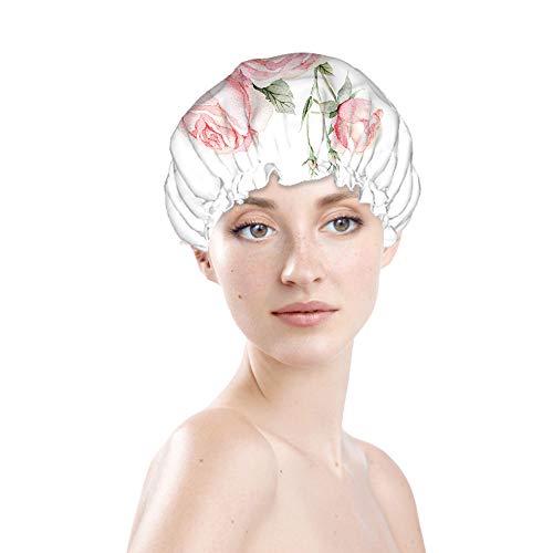 Мослион лисја за туширање капа, светло цветен цвет Ботаничка гранка Декоративно ретро лето природа, капачиња за туширање за жени