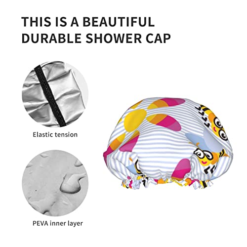 Womenените што можат да се користат затегнати капа за коса, смешна пчела сончоглед, двојни слоеви водоотпорна капа за бања за туширање