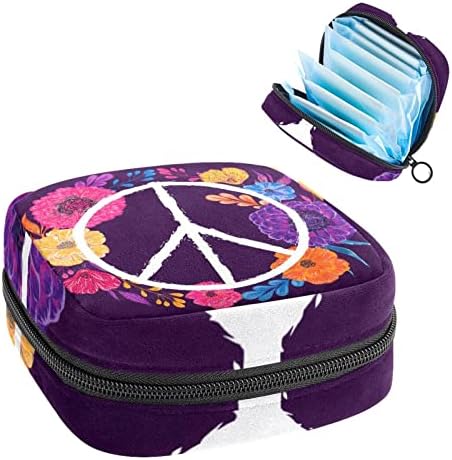 Санитарна торба за складирање на салфетка, торба за период, торба за тампон, торба за шминка, мир симбол шарен цветник на венецот