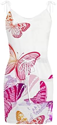 Симпатична Кошула Фустани За Жени Жени Лето Секојдневен Ремен Џебен Фустан Со Врвка Пеперутка Печатење Секојдневен Фустан Долго