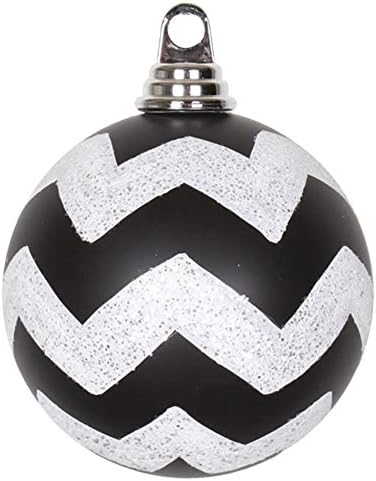 Викерман 4 “Божиќно украс Шеврон топка, црно -бел мат финиш, распрскувана пластика, декорација на новогодишни елки, 4 пакувања