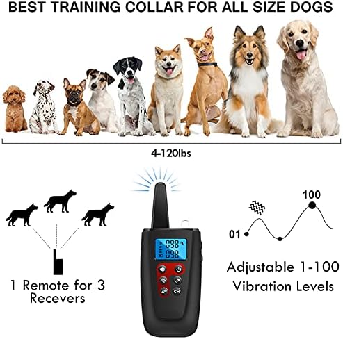 Јака за обука на кучиња Paipaitek без шок, 3300 метри опсег вибрирачки јака за кучиња, IPX7 водоотпорен јака за обука на кучиња со далечински,