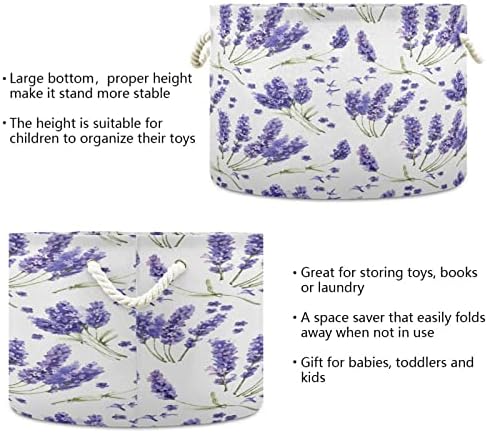 Kigai Purple Lavender Cotton Chashter Basket Голема склопување бебешки алишта за перење, корпа за корпи за деца, играчки за складирање