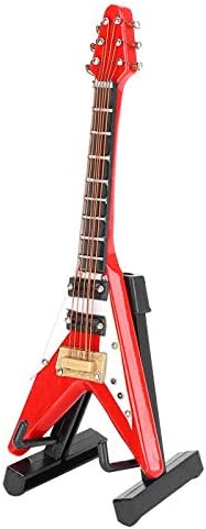 Божиќен украс за гитара PSSOPP 10 см високи мини V - измешана дрвена гитара модел со кутија, за декорација на подвижни и украси за празнично