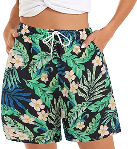 Шорцеви за жени фустани летни плажа тропски печатени тренинзи за тренинзи случајни панталони за плажа со џебови со џебови