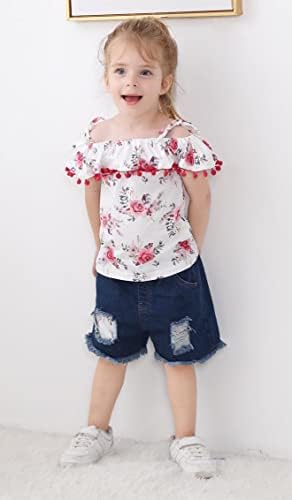 Toddle девојки облека мало девојче летни фармерки искинаа тексас шорцеви поставени облеки за девојчиња за девојчиња за девојчиња