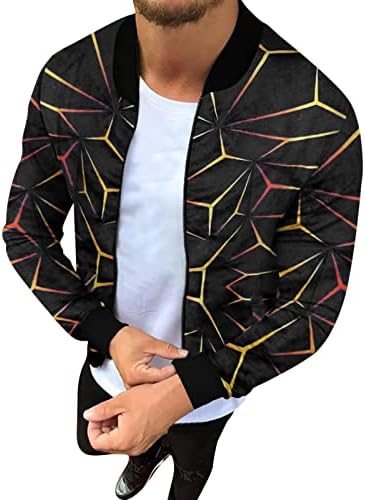 Вклучување на машки обични јакни геометриски печати поштенски ветерници плус големина голф -јакна со долга ракав обична надворешна облека со