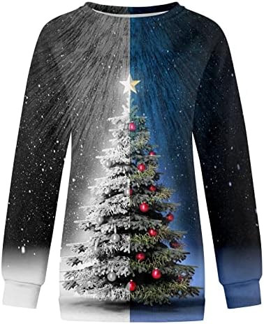 Нокмопо Божиќни маици за жени моден лесен ракав Божиќен печатен тркалезен врат пулвер Топ половината тенок кошула врвови