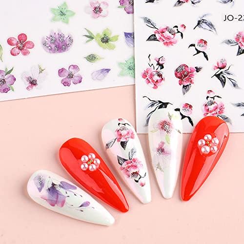 3Д налепници за цвеќиња за нокти за жени Шарени цвеќиња Сјајни нокти Декларации Цветни налепници за уметност на нокти самолепливи налепници