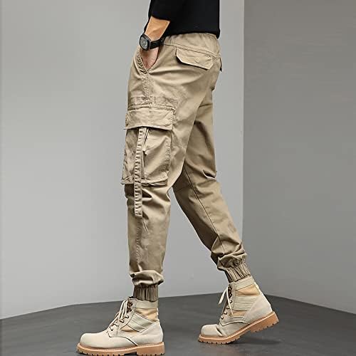 Панталони Sgaogew за мажи спортски лабава памучна работна облека џеб цврсти еластични панталони панталони со панталони салата