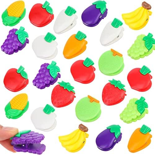 24 парчиња овошје кујнски клипови Симпатични и смешни клипови за чипови, пластични клипови за леб, смешни клипови за торби, заптивки