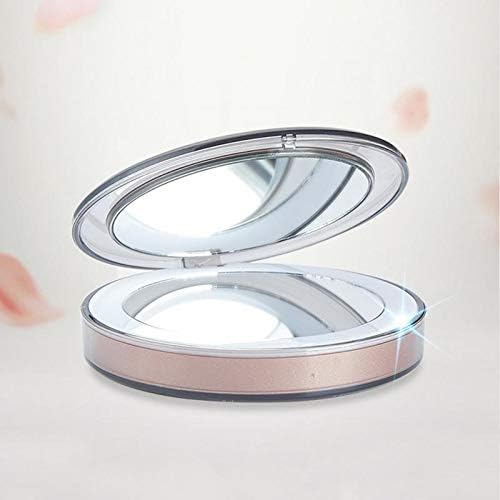 WYFDP LED светлина мини шминка огледало Компактен џеб лице усна козметичко огледало патување преносно осветлување огледало за осветлување