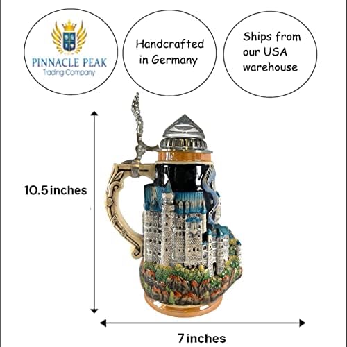 Компанија за трговија со врвни врвови 3Д Нојшванштајн замок Баварија со кристално капак ле германско пиво Штајн .7 л