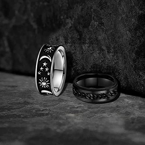 Mens Spinner Ring за олеснување на анксиозноста - 8мм не'рѓосувачки челик црна фиџетска анксиозна прстенест прстен за внатрешни работи