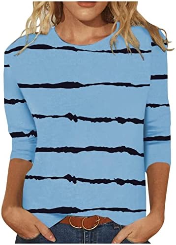Кралска сина маица за дама есен летен удобност облека во боја 3/4 ракав екипаж памук графичка лабава вклопување обична блуза vd vd s
