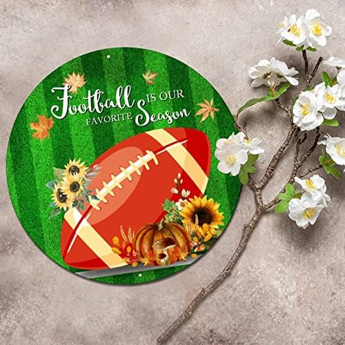Тркалезен метален калај знак Плакета Фудбал е нашиот омилен сезонски рагби фудбалски терен и сончогледи гроздобер венец знак метал уметнички