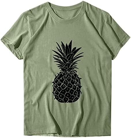 Врвот за жените обични кошули за печатење од ананас, тркалезниот врат, кратки ракави, врвови од тунична блуза, женски маички и врвови