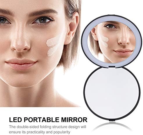 Solustre Girls Portable Mini Cosmetic Mirror Преклоплив џебно огледало LED огледало за шминка