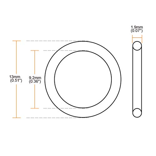 Uxcell Nitrile гума О-прстени, 13мм OD 9.2mm ID 1,9мм ширина, метричка запечатување на запечатување на гума од нитрил, пакет од 10