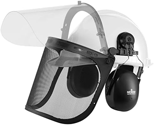 Нокри Нокри 6-Во-1 Индустриски Шумарство Безбедносен Шлем И Систем За Заштита На Слухот; Бела &засилувач; Јасни Заштитни Очила За Мажи И Жени;