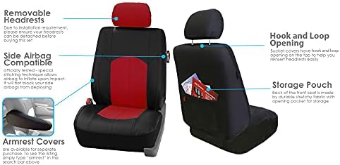 FH Group автомобилско покритие на седиштето со највисоко одделение Faux Leather Red Black Full Set, Combo Car Design Design Airbag Компатибилен