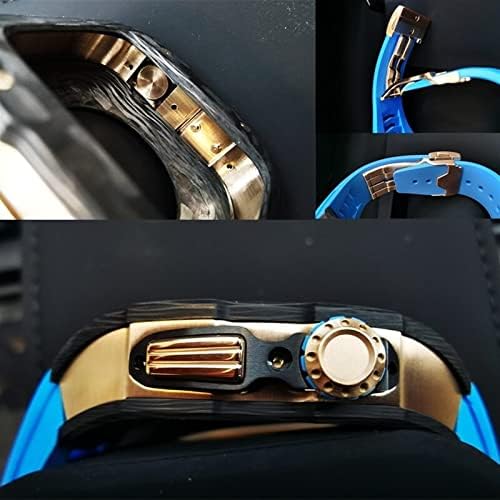 Bik RM Mod Kit Colbon Fiber Case и Fluororubber Retap за Apple Watch Series 8 7 45mm, Retrofit Set Bezel Cover +Fluorine Band за Iwatch