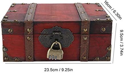 Дрвена кутија за складирање, гроздобер декоративна кутија со голем капацитет, организатор за складирање на накит со заклучување