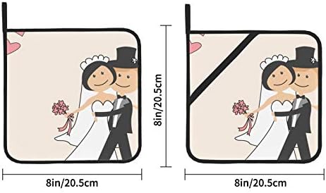 Среќна убава држач за свадбени садови отпорни на кујнски крпи и држач за тенџере поставува 2 парчиња potholder јамки 8 × 8 инчи