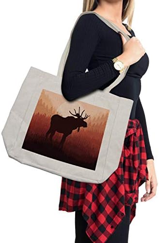 Торба за шопинг во Амбесон Моус, Антлерс во дива Алјаска шума 'рѓосан апстрактен дизајн на пејзаж елен тема шума, еколошка торба за