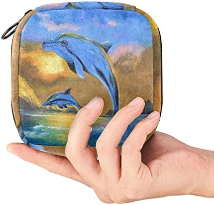 Период торба, санитарна торба за складирање на салфетка, торбичка за периоди, торба за шминка за патувања, акварел сина делфин шарена
